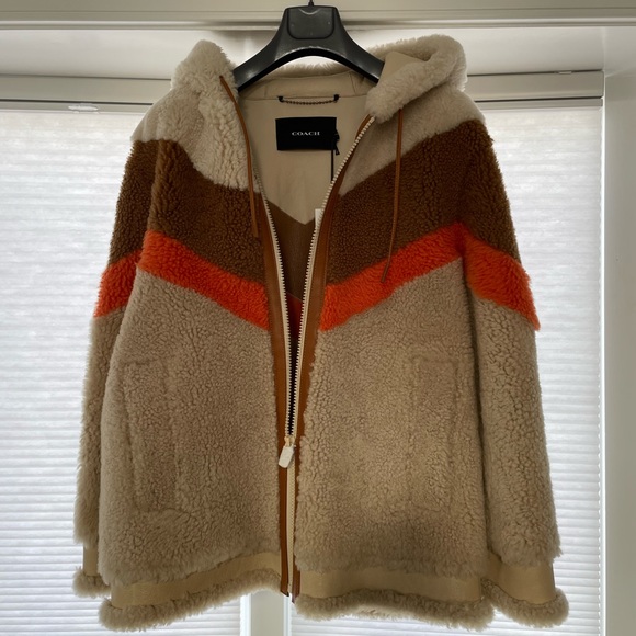 Coach Colorblock Shearling Hooded Jacket